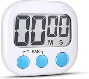 "Blue Tick Kitchen Timer with 99-minute countdown, loud ringer, magnetic back and stand – White color" 