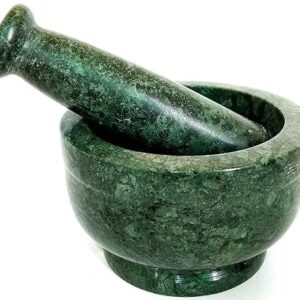 Simran Handicrafts B E Craft, Marble Mortar and Pestle Set, kharad, Masher Spice Mixer/Okhli and musle/Kharal for Kitchen 4 inches, Green Colour