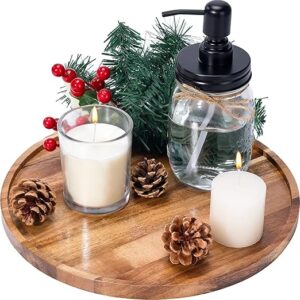 SYSI HOME Decorative Round Wooden Tray for Decor - Beautiful Acacia Wood Tray for Kitchen Dining Room Table - The Perfect Small Candle Tray for Coffee Table and Home Decor (Round)