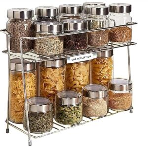 CR18 COLLECTION Stainless Steel 2 Layer Spice Rack | Modular Kitchen Storage Organizer | Multipurpose Shelf for Countertop, Tabletop | Tiered Silver Rack