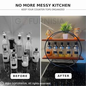 GOFURNISIA ® Circular Home and Kitchen Organizer Rack/Storage Shelves/Spice Shelf/Wooden Organizer | 41 x 16.5 x 37 cm | Premium Teak Wood and Iron | 1 Year Warranty-Tabletop,Tiered shelf